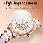 Sollen SL412 Women's Skeleton Automatic Watch - 36.5mm Crystal Bezel Sapphire Crystal Miyota 82S0 Ceramic Bracelet Wristwatch