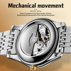 Sollen 9016 Automatic Watch - Men's Full Day Date Sunray Dial 9-Bead Stainless Steel Bracelet Wristwatch