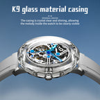 Sollen SL320 Men's Full Skeleton Automatic Mechanical Watch - 42mm K9 Glass Case Sandblasted Open Dial Fluororubber Strap Wristwatch