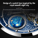 Sollen SL332 Men's Open Heart Automatic Mechanical Watch - 41mm Stainless Steel Case Sapphire Crystal Moon Phase Dual Time Leather Strap Wristwatch