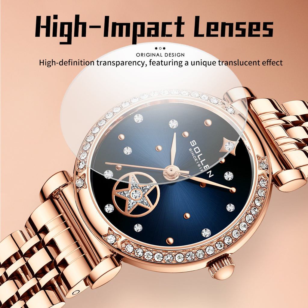 Sollen SL458 Quartz Watch - Women's Stainless Steel Solid 7-Bead Bracelet Starry Gradient Dial Wristwatch