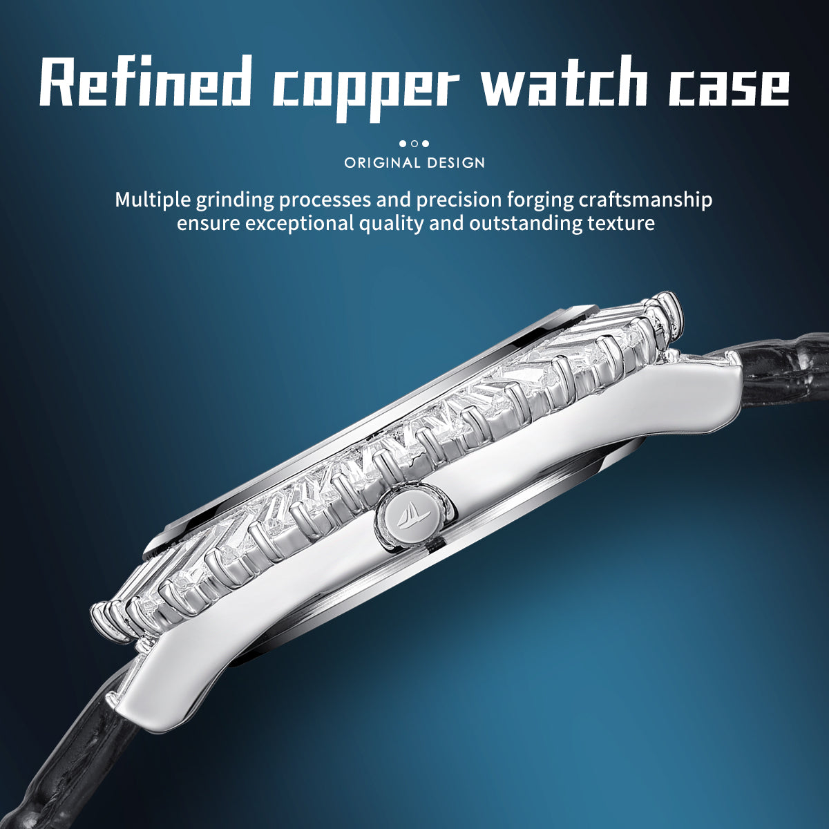 Sollen SL435 Women's Baguette Crystal Quartz Watch - 35x36mm Full Pave Dial Iced Out Genuine Leather Strap Wristwatch