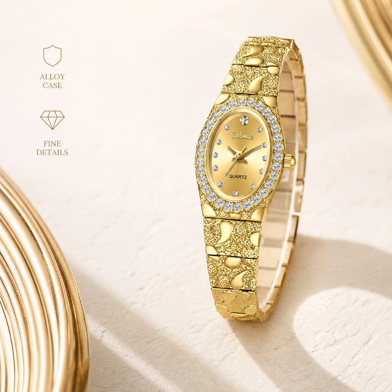 Labaoli LA631 Quartz Watch - Live Edition Women's Luxury Jewelry Elegant Crystal Bezel 3D Textured Embossed Bracelet Thin Bangle Wristwatch