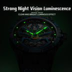 Sollen SL328 Men's Skeleton Automatic Mechanical Watch - 43mm 316L Stainless Steel Case Sapphire Crystal Multi-Layer Dial Leather-Pattern Silicone Strap Wristwatch