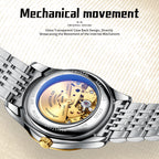 Sollen 9031 Automatic Watch - Men's Sunray Dial Luminous Markers 9-Bead Stainless Steel Bracelet Wristwatch