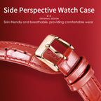 Sollen SL433 Women's Quartz Watch - 33.5x38mm Spinning Four-Leaf Clover Dial Crystal Bezel Genuine Leather Strap Wristwatch