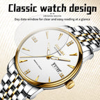 Sollen 9052 Automatic Watch - Men's Dress 8 Crystal Accent 8 Faceted Marker 7-Bead Stainless Steel Bracelet Wristwatch
