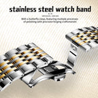 Sollen 9032 Automatic Watch - Men's Sunray Dial Luminous Dot Markers 9-Bead Stainless Steel Bracelet Wristwatch
