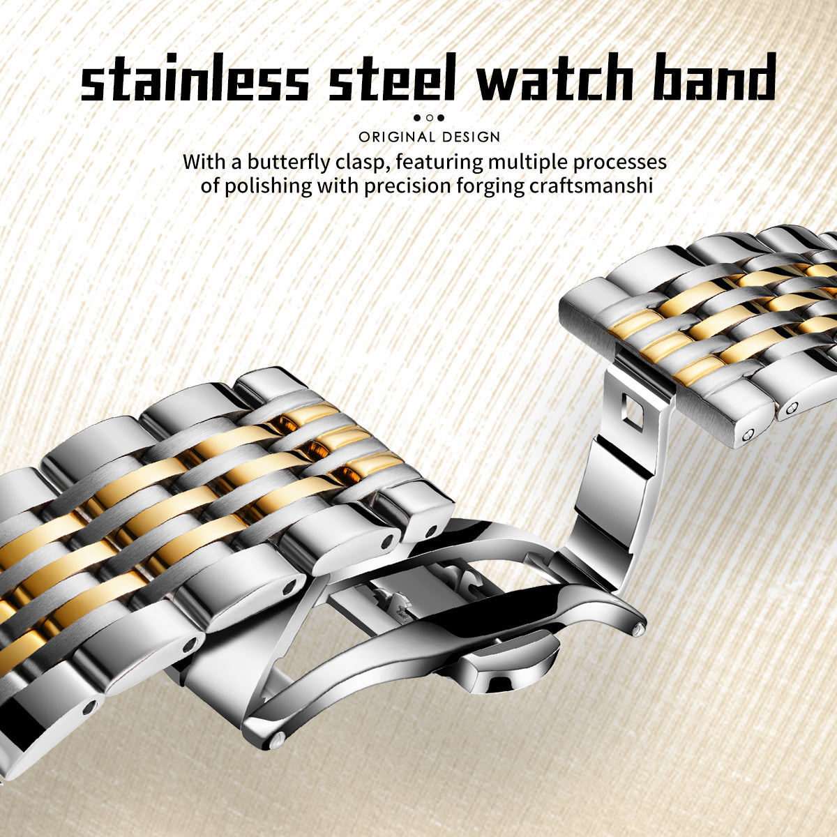 Sollen 9032 Automatic Watch - Men's Sunray Dial Luminous Dot Markers 9-Bead Stainless Steel Bracelet Wristwatch