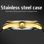 Sollen SL610 Automatic Watch - Men's All-Gold Case Double-Sided Engraved Skeleton Dial Premium Leather Strap Wristwatch