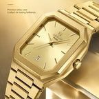 REWARD RD 613151M Quartz Watch - Live Edition Men's Retro Square Case Full IPG Gold Stainless Steel Band Ultra-Slim 8.5mm Body Luminous Hands 6H Date Sunburst Dial Wristwatch