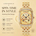 LOOK WORLD RKS1032 Live Edition Men's Iced Out Watch - Luxury Full Crystals Encrusted Tonneau Case Creative Spinning Kinetic Dial Metal Band Hiphop Wristwatch