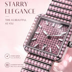 KDW KDW2410 Quartz Watch - Live Edition Luxury Full IPG Gold Crystal Pavé Square Case Iced-Out 20mm Link Bracelet Wristwatch