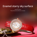 Sollen SL450 Women's Quartz Watch - 33.5mm Crystal Bezel Enamel Roman Dial Genuine Leather Strap Wristwatch