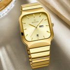 REWARD RD 611264M Quartz Watch - Live Edition Men's Retro TV-Shaped Full IPG Gold Stainless Steel Band Separated Day-Date Sunburst Dial Wristwatch