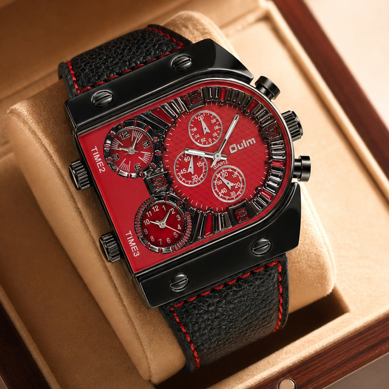 Oulm HP9315 Quartz Watch - Live Edition Men's Heavy Steampunk Industrial Matte Case Luminous Hands Wide Leather Strap Tactical Wristwatch