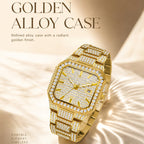 BELBI BELBL-8223 Live Edition Men's Iced Out Watch - Luxury Full Crystals Encrusted Octagonal Case Pave Dial Date Window Metal Band Hiphop Wristwatch