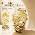 AIYISHI ASY2316 Quartz Watch - Live Edition Men's Luxury 41mm Flywheel Mechanical Style Face Luminous Hands Steel Link Bracelet Wristwatch