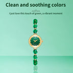 Sollen SL475 Quartz Watch - Women's Gold Green Chalcedony Beaded Bracelet Genuine Diamond Wristwatch