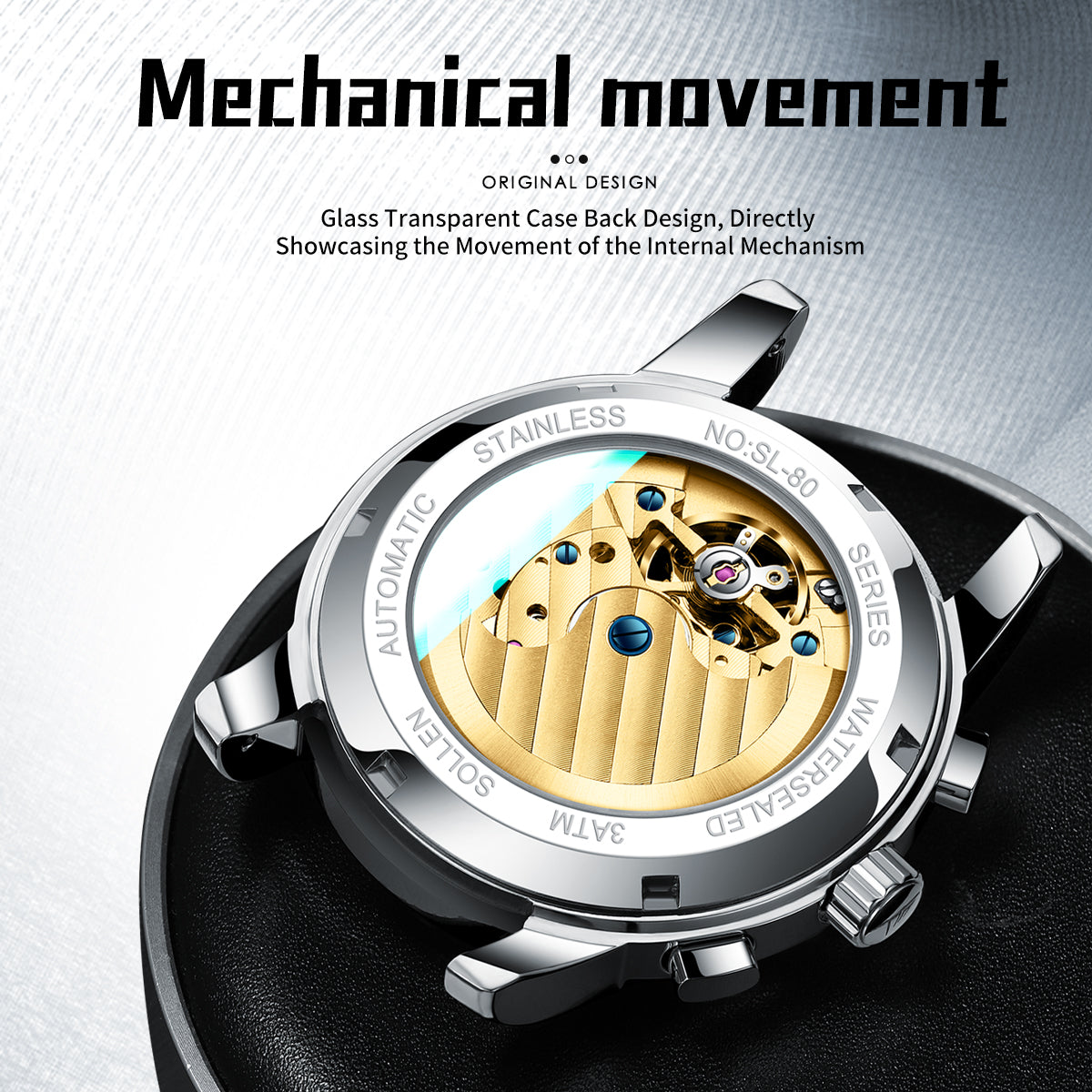 Sollen SL806 Multi-Function Watch - Men's Open-Heart Moonphase Sunburst Dial 7-Bead Tungsten-Steel Bracelet Wristwatch