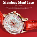Sollen SL408 Women's Dandelion Skeleton Automatic Watch - 35mm Crystal Bezel Mother of Pearl Dial Leather Strap Wristwatch