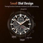 Sollen SL725 Chronograph Watch - Men's All-Black Case Multi-Function Stainless Steel Link Bracelet Wristwatch