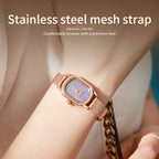 Sollen SL425 Women's Oval Holographic Quartz Watch - 20x26mm Rainbow Dial Rose Gold Mesh Bracelet Wristwatch