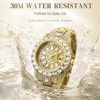 MISSFOX V380L Live Edition Men's Iced Out Watch - Luxury Large Crystal Bezel Pave Roman Numerals Dial Date Window Metal Band Hiphop Wristwatch