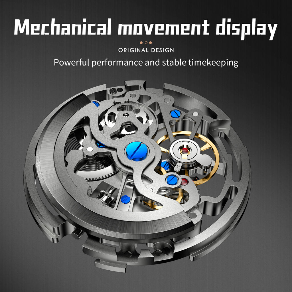 Sollen SL316 Men's Open Heart Full Skeleton Automatic Mechanical Watch - 42mm Stainless Steel Case Slim 9.9mm Acrylic Dial Wristwatch