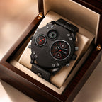 Oulm HP3741 Live Edition Men's Tactical Watch - Cyberpunk Multi Time Zone Dual Movement Oversized Round Armor Case with Built-in Compass Sport Wristwatch