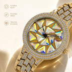 BELBI BELBL-9188 Live Edition Women's Fashion Watch - Luxury Full Crystals Encrusted Bezel Creative Geometric Prism Mosaic Dial Metal Band Wristwatch