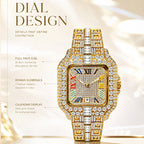 BELBI BELBL-8238 Live Edition Men's Iced Out Watch - Luxury Large Crystal Bezel Pave Dial Rainbow Roman Numerals 6H Date Metal Band Hiphop Wristwatch