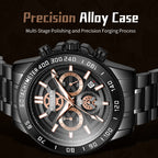 Sollen SL722 Chronograph Watch - Men's All-Black Case Multi-Function Stainless Steel Link Bracelet Wristwatch