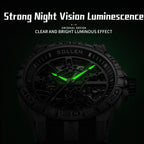Sollen SL326 Men's Skeleton Automatic Mechanical Watch - 43mm 316L Stainless Steel Case Sapphire Crystal Multi-Layer Dial Leather-Pattern Silicone Strap Wristwatch