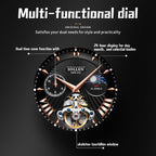 Sollen SL302 Men's Open Heart Automatic Mechanical Watch - 41mm Stainless Steel Case Moon Phase Dual Time Sunburst Dial Wristwatch