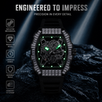 JEMSDUN JSD2406 Live Edition Men's High-Street Quartz Watch - 51x44mm Silver Case Baguette Crystal Bezel Mechanical Skeleton Dial Silicone Strap Wristwatch
