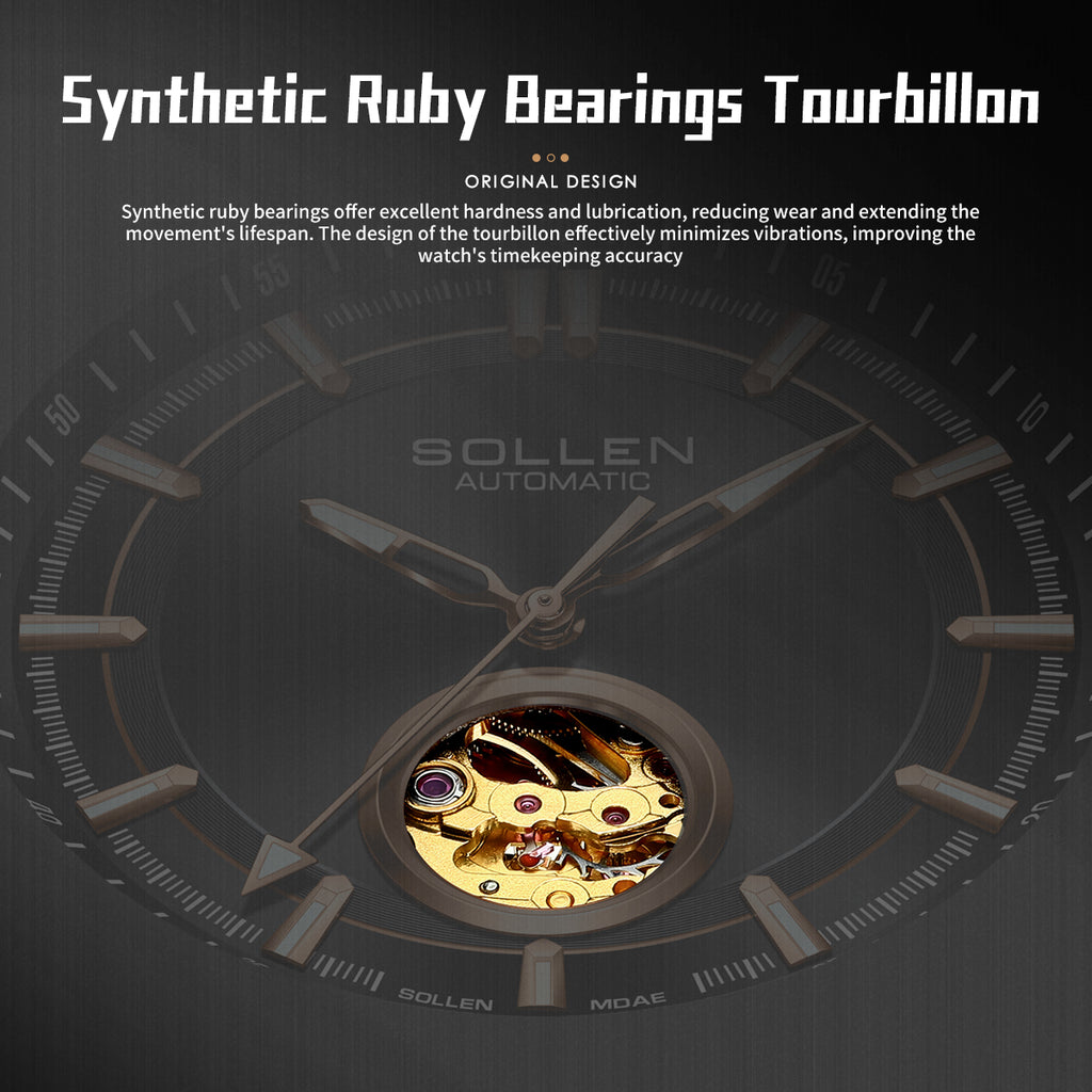 Sollen SL360 Men's Open Heart Automatic Mechanical Watch - 42mm Stainless Steel Case Slim 9.9mm Miyota Movement Luminous Markers Mesh Bracelet Wristwatch