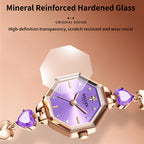 Sollen SL471 Quartz Watch - Women's Rose Gold Purple Chalcedony Jewelry Bracelet Faceted Glass Wristwatch