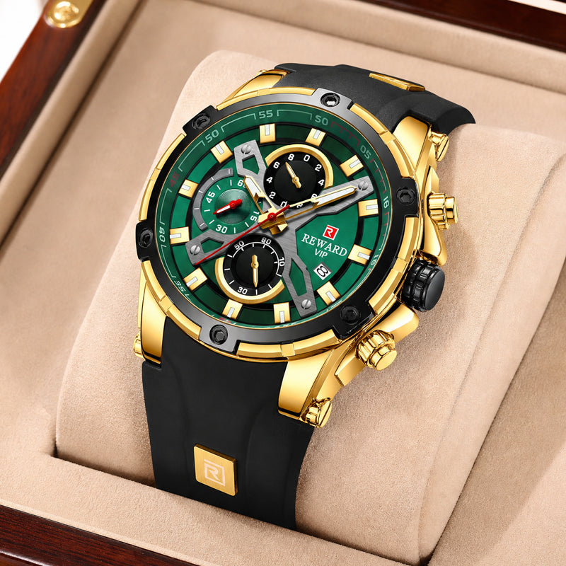 REWARD RD 83016M Quartz Watch - Live Edition Men's Heavy Tactical Armor Case Full Chronograph Luminous Hands Date Window Sport Silicone Strap Wristwatch