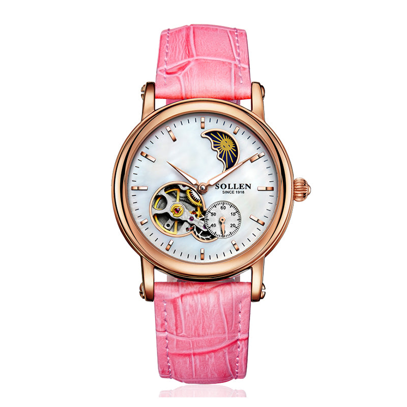 Sollen SL401 Automatic Watch - Women's Genuine Leather Mechanical Wristwatch
