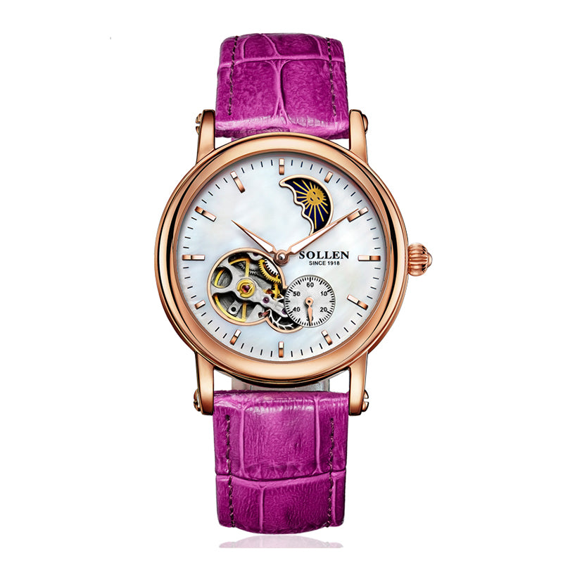 Sollen SL401 Automatic Watch - Women's Genuine Leather Mechanical Wristwatch