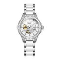 Sollen SL402 Women's Skeleton Automatic Mechanical Watch - 32.5mm Crystal Bezel Mother of Pearl Dial Ceramic Stainless Steel Bracelet Wristwatch