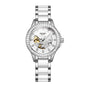 Sollen SL402 Women's Skeleton Automatic Mechanical Watch - 32.5mm Crystal Bezel Mother of Pearl Dial Ceramic Stainless Steel Bracelet Wristwatch