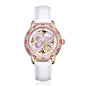 Sollen SL405 Women's Four-Leaf Clover Skeleton Automatic Watch - 35mm Crystal Bezel Mother of Pearl Dial Leather Strap Wristwatch