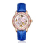 Sollen SL405 Women's Four-Leaf Clover Skeleton Automatic Watch - 35mm Crystal Bezel Mother of Pearl Dial Leather Strap Wristwatch