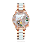Sollen SL406 Women's Butterfly Open Heart Automatic Watch - 35mm Crystal Bezel Sapphire Crystal Miyota 90S5 Ceramic Bracelet Wristwatch