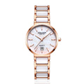 Sollen SL407 Women's Ultra Slim Quartz Watch - 29.5mm Mother of Pearl Dial Seiko VJ12 Date Ceramic Stainless Steel Bracelet Wristwatch