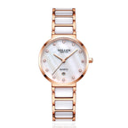 Sollen SL407 Women's Ultra Slim Quartz Watch - 29.5mm Mother of Pearl Dial Seiko VJ12 Date Ceramic Stainless Steel Bracelet Wristwatch