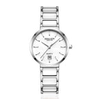 Sollen SL407 Women's Ultra Slim Quartz Watch - 29.5mm Mother of Pearl Dial Seiko VJ12 Date Ceramic Stainless Steel Bracelet Wristwatch