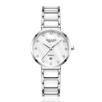 Sollen SL407 Women's Ultra Slim Quartz Watch - 29.5mm Mother of Pearl Dial Seiko VJ12 Date Ceramic Stainless Steel Bracelet Wristwatch